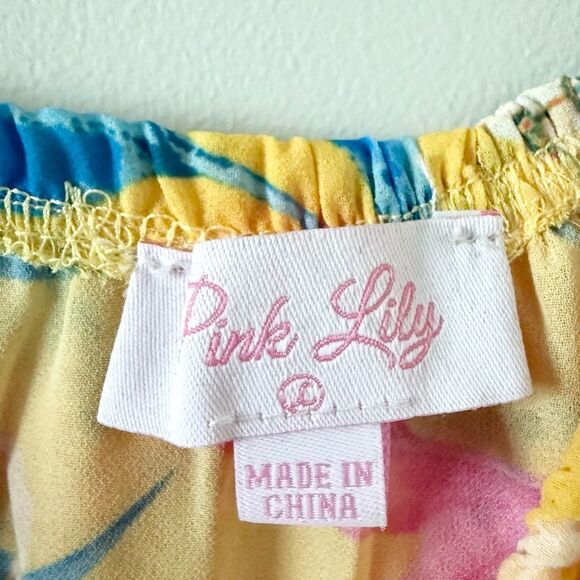 Pink Lily Ruffle Neckline Maxi Dress in Yellow Floral - Size L - Picture 5 of 6